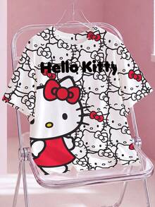 HELLO KITTY AND FRIENDS | SHEIN 大尺碼夏季休閒卡通印花T恤 - 白色 - 查看 1