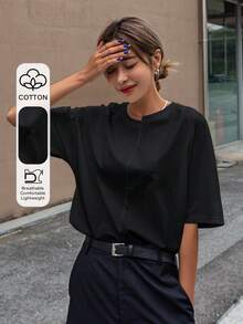 DAZY Solid Batwing Sleeve Tee Summer - Black - View 1