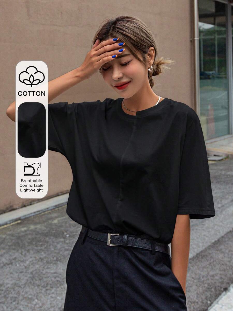 DAZY Solid Batwing Sleeve Tee Summer - Black - View 1