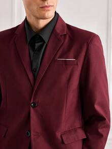 Officeau Men's Burgundy Lapel Single-Breasted Blazer, For Business Formal/ Evening/ Wedding - Burgundy - View 9