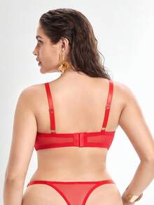 Slumbrini Elegant Sheer Embroidered Push Up Bra And Panty Lingerie Set For Plus Sizes, Lift Red - Red - View 2