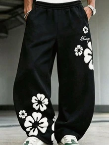 Tween Boy Floral Print Fashion Versatile Loose Fit Sweatpants With Pockets - Multicolor - View 3