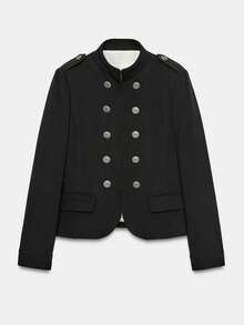 ATUI Studio Chaqueta estilo Napoleón negra para mujer con detalle de botones dorados – Abrigo corto estructurado, esencial para otoño, oficina, negocios casual elegante - Negro - Ver 2