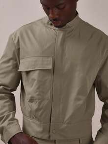 Musero Tailored Funnel Neck Jacket Large Front Pocket Detail Tapered Waist Spring Summer Eseentials Co Ord Jacket Only - Khaki - View 5