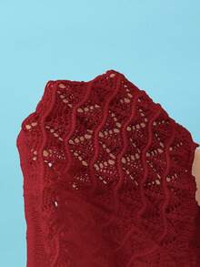 Soleia Drawstring Hollow Knit Fitted Cover-Up Top And Shorts - Burgundy - View 7