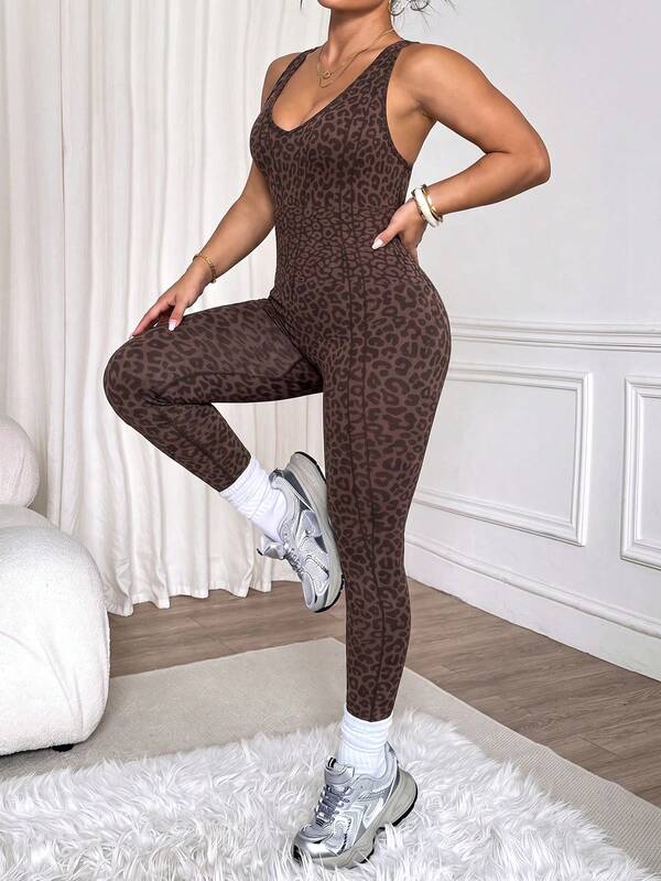 Slayform 1pc Women's Seamless Plus Size Deep V-Neck Criss-Cross Twist Back Running Fitness Training Yoga Dance Studio Workout 9/10 Length Jumpsuit