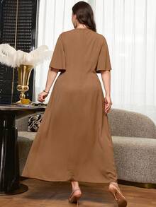 SHEIN Clasi 大尺碼女款刺繡方領短袖優雅1920年代休閒正式禮服婚禮金色夏季 - 杏色 - 查看 8