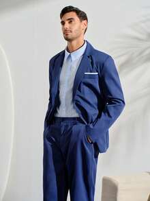 VeloEdit Men's Dark Blue Fashionable Suit Set, Formal, Ceremony WeddingFall Winter Business Commute‌ Old Money - Navy Blue - View 4