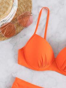 SHEIN Swim Women Summer Beach Solid Push Up Underwire Bikini Set Bathing Suit - Orange - View 6