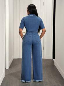 Slaydiva Women's Distressed Design Casual Daily Wear Denim Jumpsuit - Blue - View 3
