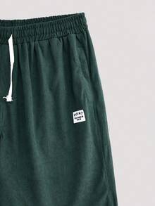 Whitmere Men's Plus Size Thin Corduroy Patch Pocket Drawstring Casual Fashion Minimalist Versatile Street Style Shorts, Summer - Dark Green - View 7
