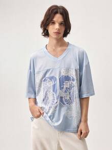 Vaulklash Men's Chinese Dragon Print V-Neck Short Sleeve Casual Fashion T-Shirt - Blue - View 5