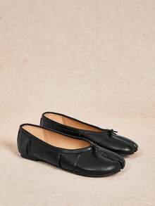 Rosivie Black Split-Toed Ballet Flats, Women's Low Vamp Soft Leather Versatile Commuter Shoes Fall Shoes - Black - View 3