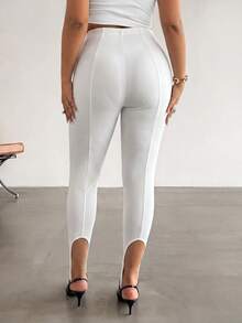 Firerie Plus Size Women's Sexy Elegant Daily Gym Workout Vacation Active Casual White Knit High Waist Slim Fit Cutout Stirrup Tight Leggings Fall - White - View 4