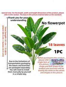 Large Artificial Bird Of Paradise Tree, Complete With Tropical Artificial Banana Leaves, Large Plant Leaves, Plastic Palm Plants, And Realistic Tactile Leaves, Suitable For Home Garden Decoration. Slight Differences Exist Before And After Assembly. - Green - View 7