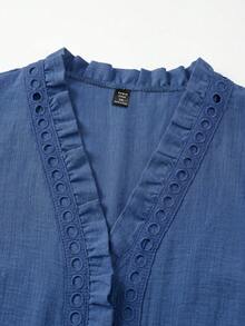 Linhara CURVE Plus-Size Women's Casual Office Wear Autumn Blouse - Blue - View 7