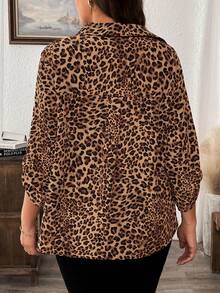 SHEIN LUNE Plus Size Leopard Print Mid-Sleeve Shirt Fall - Brown - View 2