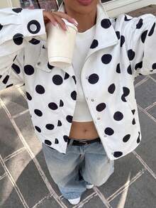 GalTyme Autumn Polka Dot Casual Versatile Commute Office Bussines Date Plus Size Jacket - Black and White - View 1