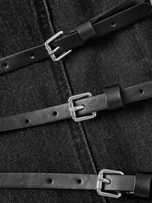 ACID BLVD Spring Autumn Winter Millennium Rock Y2K Buckle Decor Slim Straight Micro Flare Coated Denim Jeans - Black - View 4