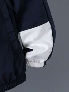 SHEIN Chaqueta con capucha de manga larga con parches de letras y contraste de color para niño preadolescente - Azul - Ver 5