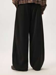 Vaulklash Men Casual Street Cuffed Waist Seam Front Loose Wide Leg Sweatpants Wide Leg - Black - View 8