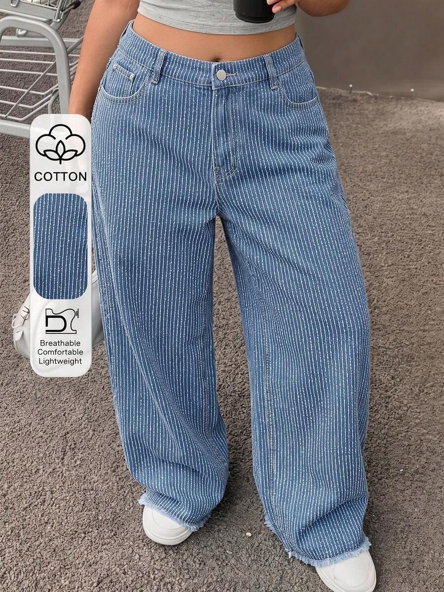 Comfortcana Plus Size Women's Pocket Wide Leg Loose Casual Denim Jeans - Medium Wash - View 1