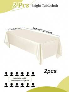 2Pcs Rectangular Satin Tablecloth 145x260cm, Smooth Silk Fabric Table Cover For Wedding Banquet Party Event Decor - Beige - View 6