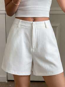 Livesso Spring Summer Loose Business Casual Fashion Office Wear Street Straight Leg Casual Pants White Women's Shorts School - White - View 1