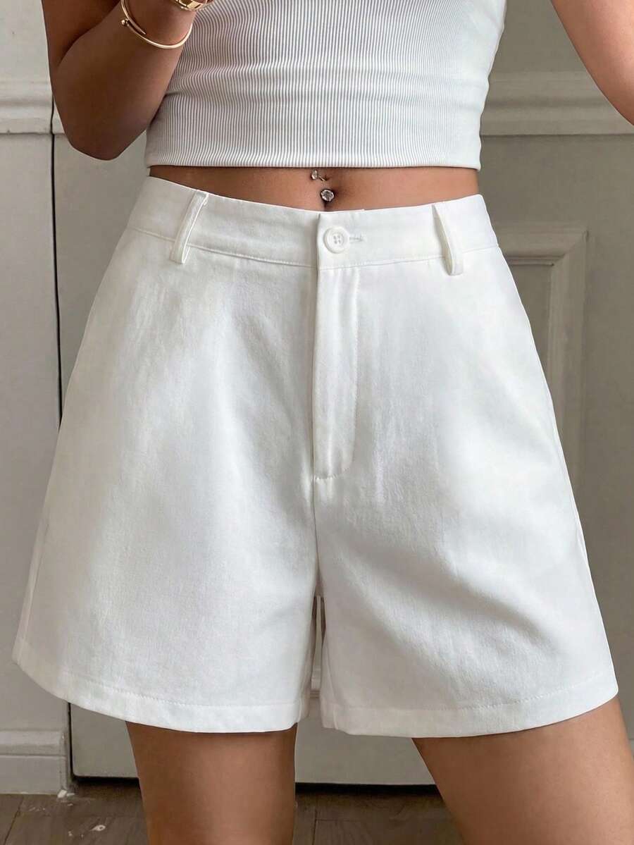 Livesso Spring Summer Loose Business Casual Fashion Office Wear Street Straight Leg Casual Pants White Women's Shorts School - White - View 1
