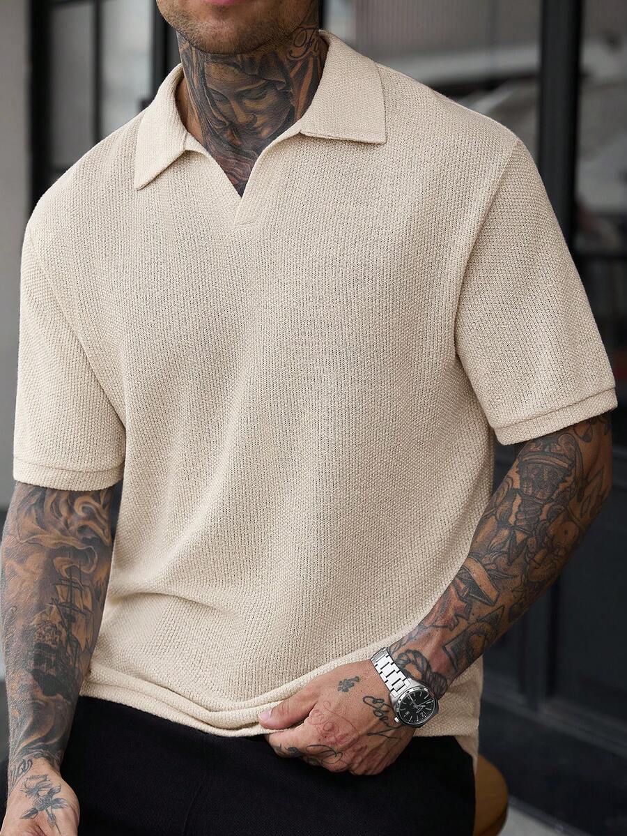 Manfinity CasualCool Kemeja Polo Lengan Pendek Pria Warna Polos untuk Beraktivitas Sehari-hari - Aprikot - View 1