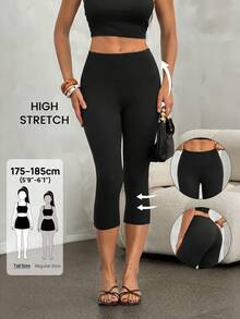 SHEIN Tall 女款休閒百搭純色緊身褲 - 黑色 - 查看 4