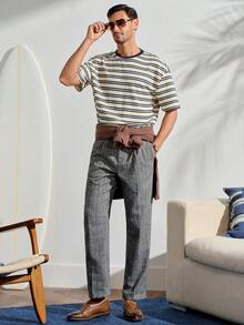 Old Money Grey Classy Summer Dinner Formal Pants,Gentleman High-Waisted Straight-Leg Loose Suit Pants,Anti-Wrinkle Corduroy Retro British DapperFall Winter - Dark Grey - View 2