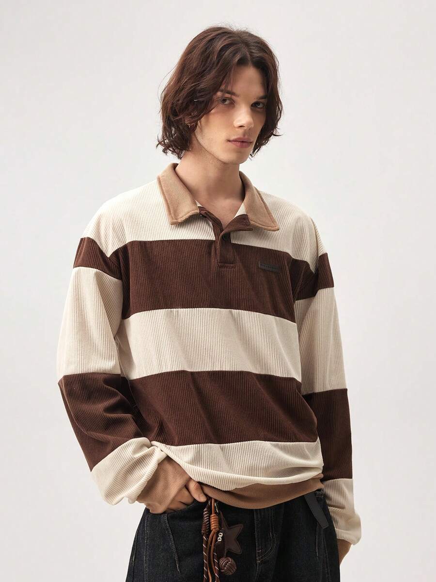 Vaulklash Men's Fashionable Daily Casual Loose Knit Quarter Button Long Sleeve Sweatshirt, Fall, Winter, Couple Things - Coffee Brown - View 1