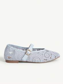 CUCCOO CHICEST Women's Crocheted Mary Jane Flats, Square Mesh Breathable One-Button Fashion Women's Shoes, Suitable For Daily Commuting/Office/Dating/Beach Vacation Fall Shoes - Light blue - View 3