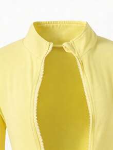 Girly Pink 3 Pieces Set! Stand Collar Jacket + Camisole + Flared Pants, Fall Outfits, Fall, One Set For Daily Outfits. Slim Fit Without Tightness - Yellow - View 5