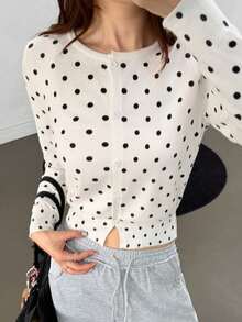 K-Vae Women's Polka Dot Casual Frenchy Elegant French Vintage Cute Versatile Daily Wear Office Brunch School Cardigan Date Holiday White And Black Autumn - Beige - View 4