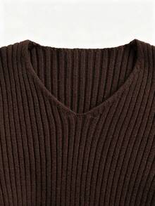 GlowEve Sweater Wanita Kasual Serbaguna Warna Polos Cokelat Tua untuk Kantor, Musim Gugur - Coffee Brown - View 4