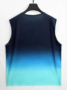 Genlund Plus Size Men's Palm Tree Graphic Round Neck Casual Tank Top, Holiday - Multicolor - View 2