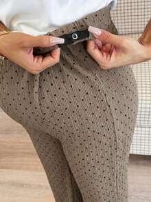 DAZY Adjustable Waist Buckle Elastic Waist Ribbed Fabric Fitted Flare Leg Casual Maternity Pants - Khaki - View 3