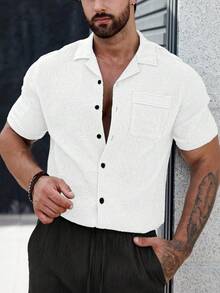 Manfinity CasualCool Men's Solid Color Single-Breasted Pocket Short Sleeve Shirt - White - View 5