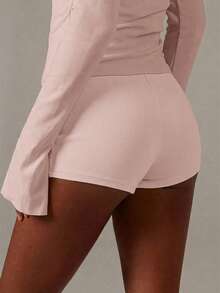 Athîral Women's Casual Solid Color Knit Gray Shorts - Pink - View 2