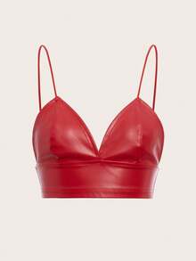 SHEIN ICON PU Leather Crop Cami Top - Red - View 2