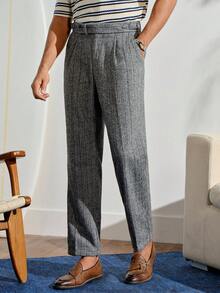 Old Money Grey Classy Summer Dinner Formal Pants,Gentleman High-Waisted Straight-Leg Loose Suit Pants,Anti-Wrinkle Corduroy Retro British DapperFall Winter - Dark Grey - View 1