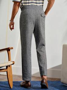 Old Money Grey Classy Summer Dinner Formal Pants,Gentleman High-Waisted Straight-Leg Loose Suit Pants,Anti-Wrinkle Corduroy Retro British DapperFall Winter - Dark Grey - View 3