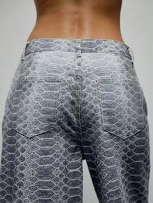 KIZN Snake Print Wide Leg Jeans With High Rise Fit And Full Length Flared Silhouette For Casual Occasions - Multicolor - View 2