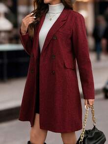 SHEIN Clasi 紅色千鳥格修身通勤街頭時尚女款西裝外套 - 紅色 - 查看 5