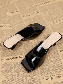 Glamine Women's Black Square Toe High Heel Slip-On Sandals, Casual Versatile Open Heel Mules - Black - View 5