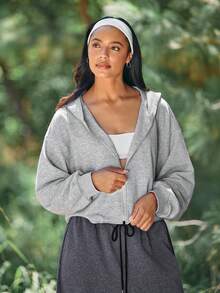 Voyena Women's Plus Size Casual Hooded Sports Sweatshirt - Grey - View 1