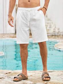 Mercer Haus Men's 2-Piece Linen Casual Short Sleeve Button-Down Shirt And Shorts Summer Beach Set - Perfect Father's Day Gift For Dad, Husband, Him - White - View 9