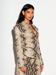 KIZN Snake Print Faux Leather Structured Blazer With Deep V Neckline And Fitted Silhouette For Evening And Night Out - Multicolor - View 6